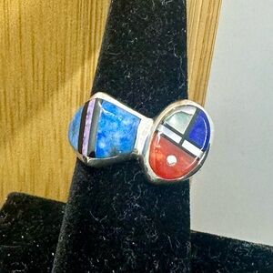 VERONICA BENALLY Navajo Sodalite Lapis MOP Inlay Sterling Silver; SIZE 6.5
